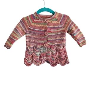 Handmade Multicolor Knit Baby Cardigan Pink